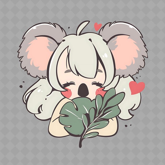 PSD loving and affectionate anime koala girl with big ears and a png creative cute sticker collection
