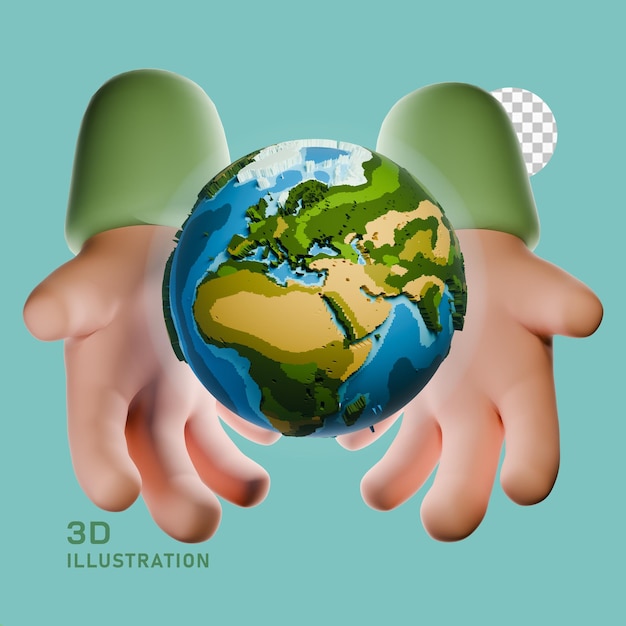 3Dイラスト 地球を手のひらで描く