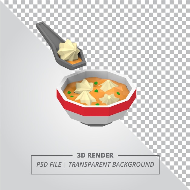 PSD render 3d della zuppa dimsum di poly basso