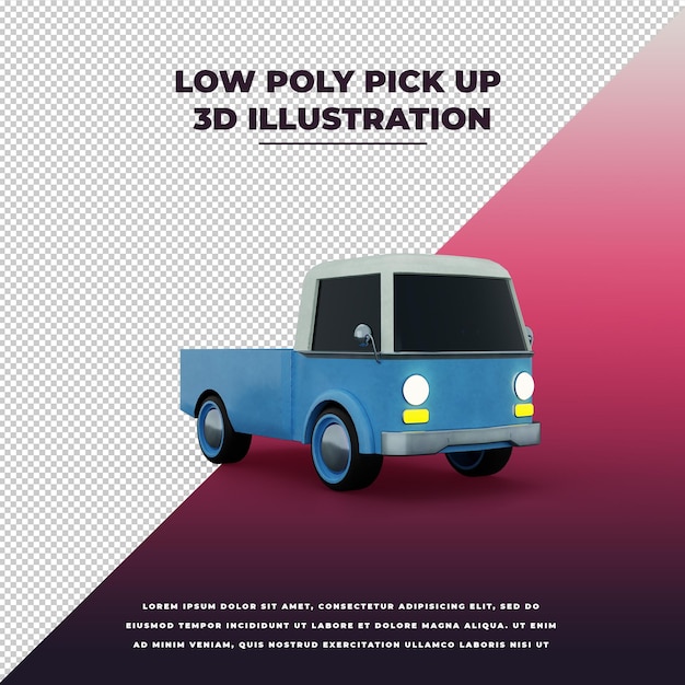 Low poly pick up illustrazione 3d 3d isolato