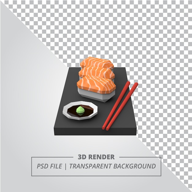 PSD render 3d del sushi di salmone basso poli