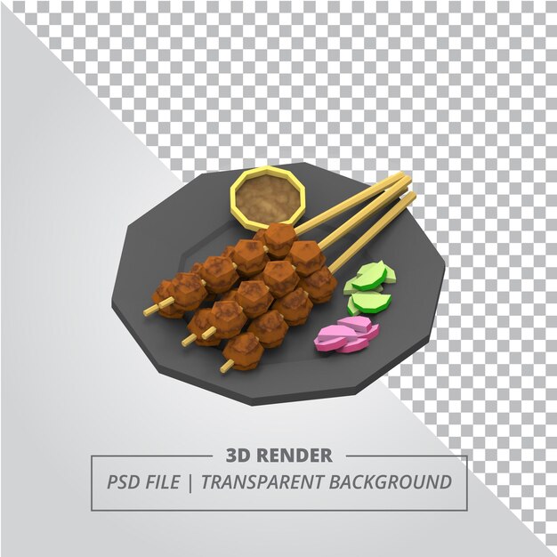 낮은 폴리 Satay 3d 렌더링