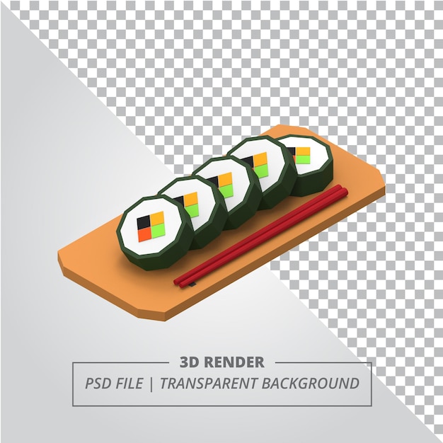 PSD rendering 3d del rotolo di sushi in poly basso