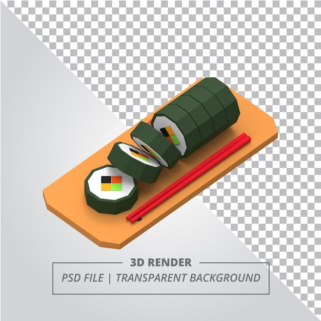 PSD rendering 3d del rotolo di sushi in poly basso