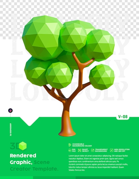 PSD grafico di rendering 3d low poly tree