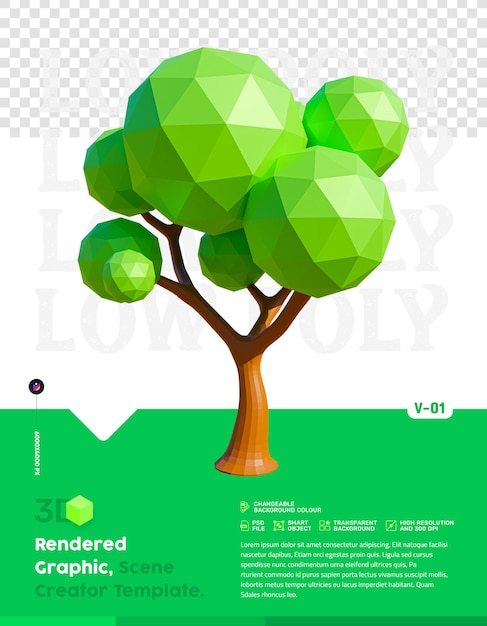 PSD grafico di rendering 3d low poly tree