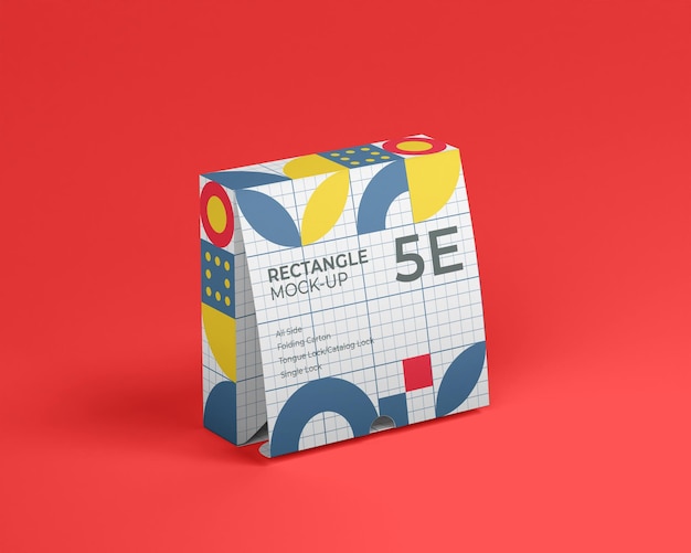 low shallow square Package Box foldable carton catalog lock tongue lock thumb notch Mockups