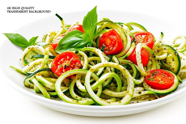 Una delizia a basso contenuto di carboidrati con zucchine a spirale su uno sfondo trasparente