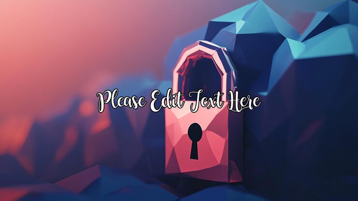 PSD lowpoly padlock on abstract digital landscape