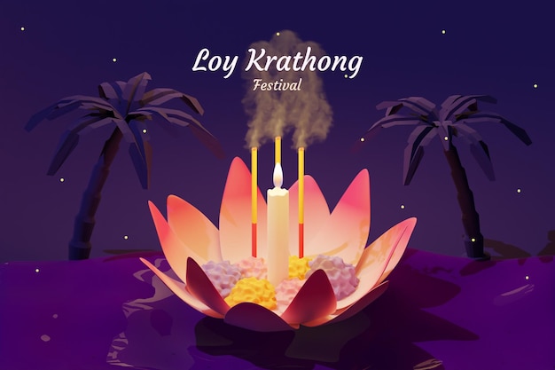 보라색 배경에 태국 축 하 그림에서 Loy Krathong 축제