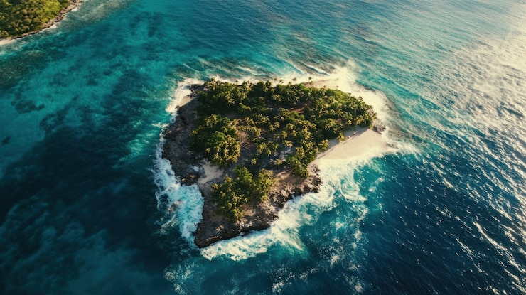 PSD luchtbeeld van een tropisch eiland omringd door de oceaan