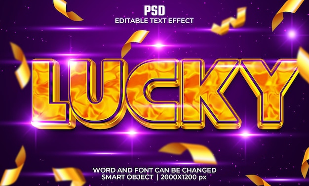 PSD lucky 3d редактируемый текстовый эффект premium psd с фоном