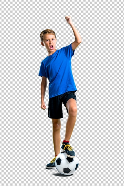 lucky boy playing soccer