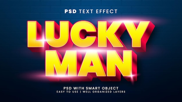 lucky man 3d editable text effect with happy and winner text style