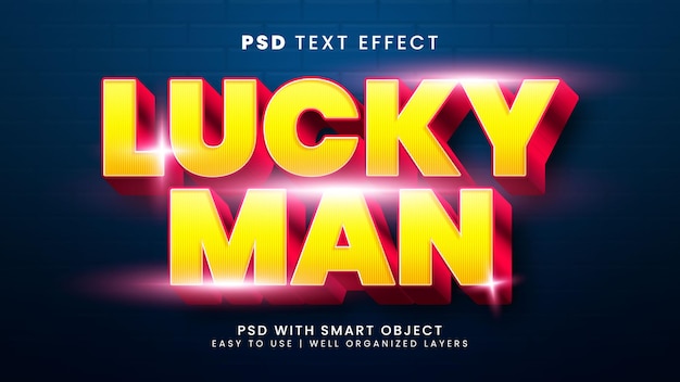 PSD lucky man 3d редактируемый текстовый эффект со стилем текста счастливый и победитель