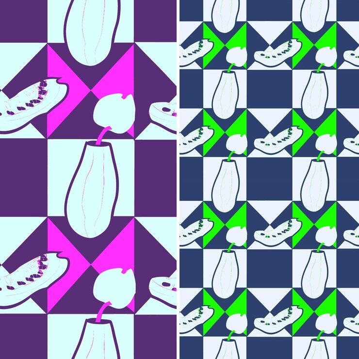PSD lucuma with green skin and dry design with checkerboard patt unique tropical fruit pattern vector