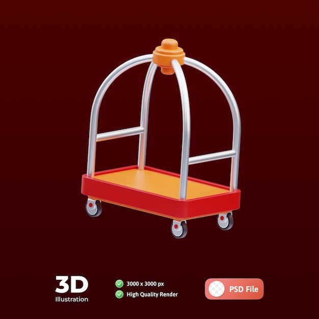 PSD carrello portabagagli hotel 3d illustrazione