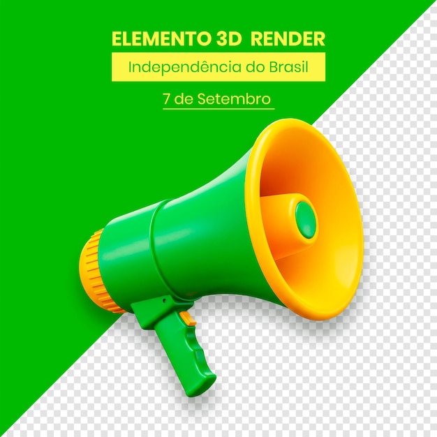 luidspreker megafoon Onafhankelijkheidsdag Brazilië in 3D render actief groen en geel