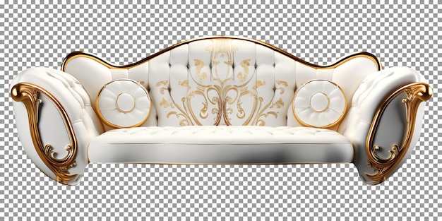 PSD luksusowa biała i złota sofa na przezroczystym tle