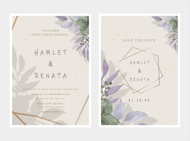 PSD luksusowe tło karty zaproszenie na ślub ze złotą linią sztuki kwiatu i botanicznych liści psd