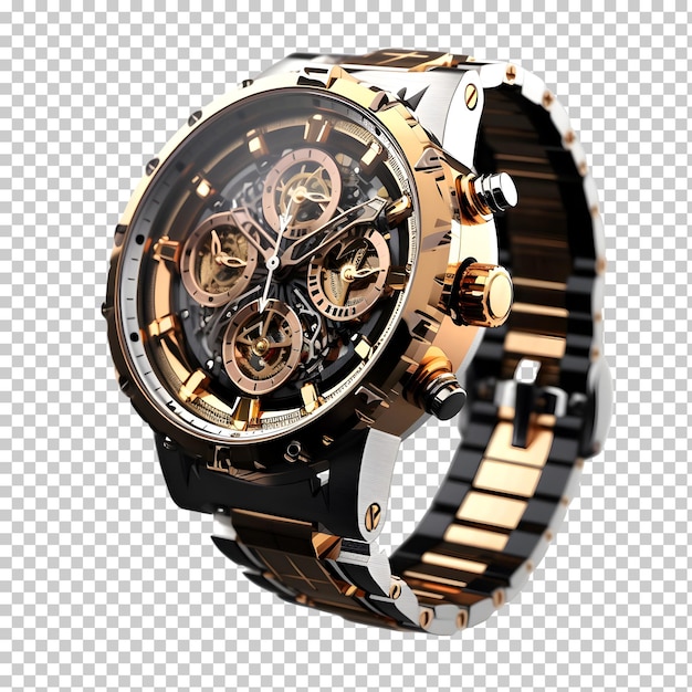 PSD luksusowy złoty i srebrny zegarek męski izolowany na przezroczystym tle