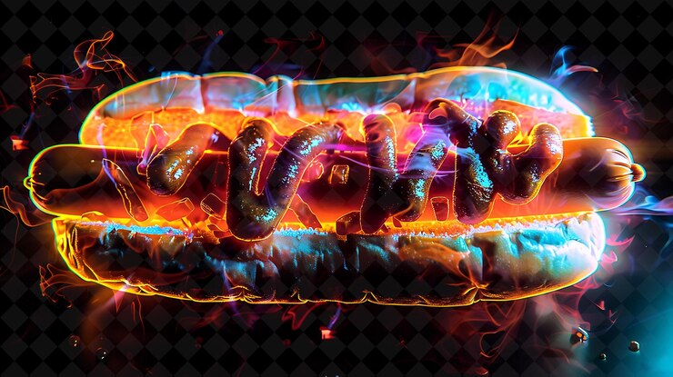 PSD luminescencyjne świecące bułeczki hot dogów rozwijające się i rozwijające ho neon color food drink y2k collection
