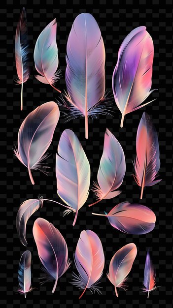 PSD luminescent feathers arranged in a gradient feather texture y2k texture shape background decor art