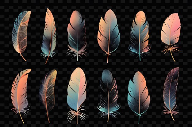 PSD luminescent feathers arranged in a gradient feather texture y2k texture shape background decor art