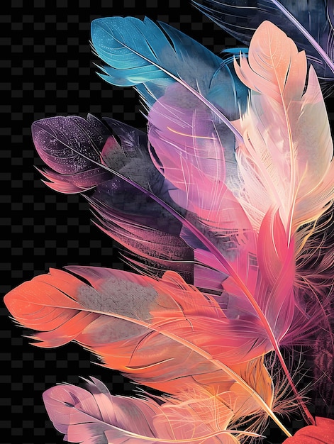 PSD Люминесцентные перья, расположенные в градиентной текстуре перьев y2k форма текстуры фон декоративного искусства