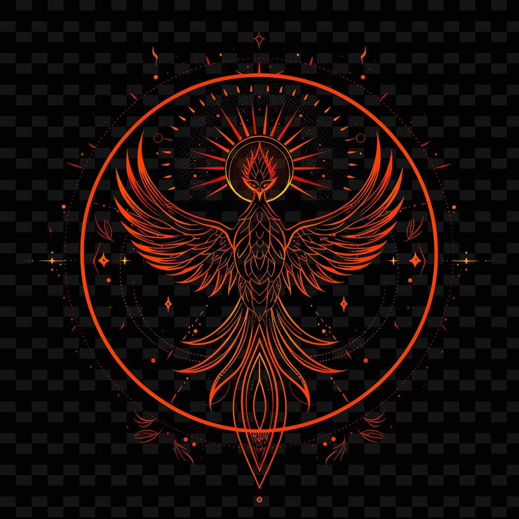 PSD luminescent glow of a phoenix rising from ashes with neon fi png creative neon line art designs