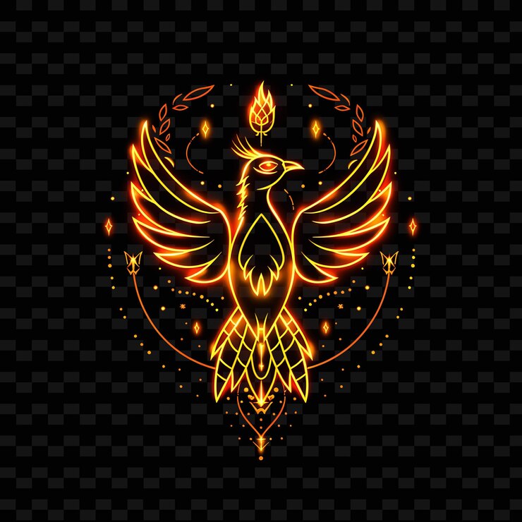 PSD luminescent glow of a phoenix rising from ashes with neon fi png creative neon line art designs