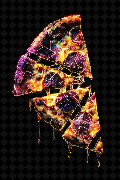 Luminescent glowing pizza overlapping and fragmented pizza s neon color food drink y2k collection