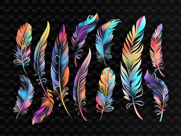 PSD luminescent paper feathers arranged in a gradient feather cu y2k texture shape background decor art