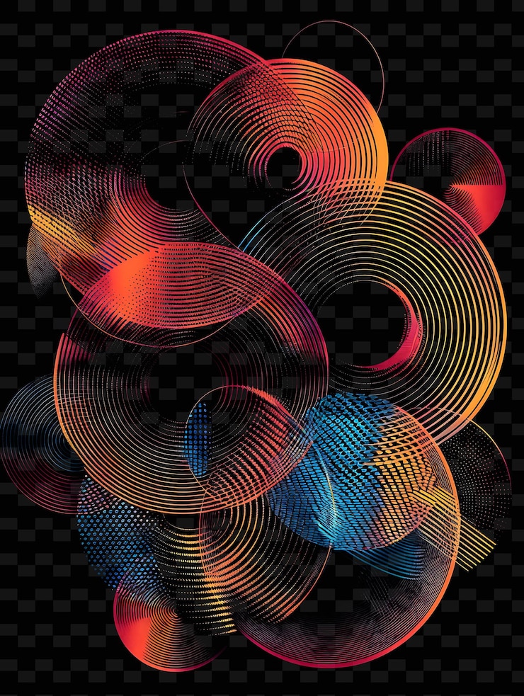 PSD luminescent vinyl records overlapping vinyl record collage t y2k texture shape background decor art