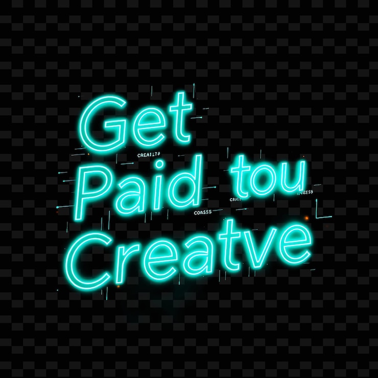 PSD luminous get paid to create text pulses with vivid neon teal and turquoise glitch art data strea