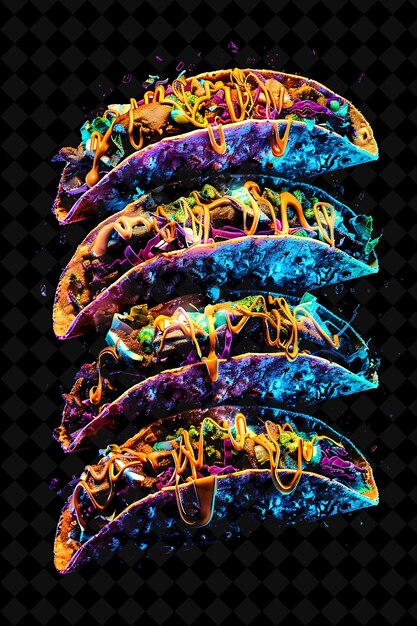 Luminous illuminated tacos scattered and layered taco ingred neon color food drink y2k collection