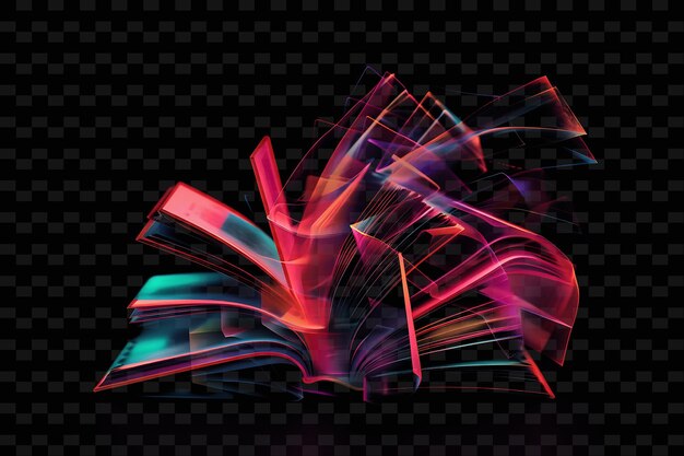 PSD luminous neon books opening glitched book texture material d y2k texture shape background decor art (libri a neon luminosi che si aprono)