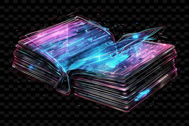 PSD luminous neon books opening glitched book texture material d y2k texture shape background decor art (libri a neon luminosi che si aprono)