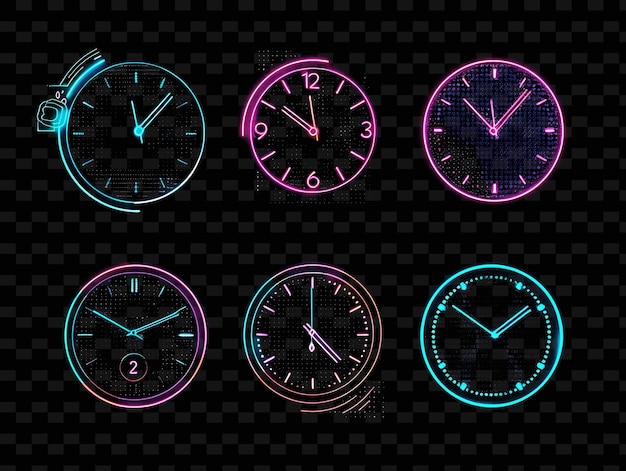 Luminous neon clocks ticking glitched clock texture material y2k texture shape background decor art