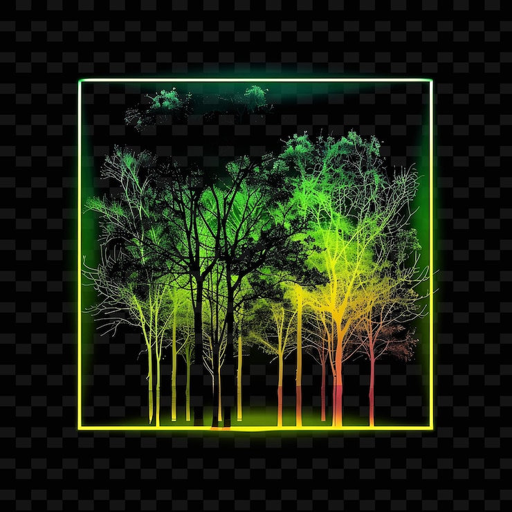 PSD luminous neon minimalist forest inside a silhouette square l png y2k fairy tale inspired designs