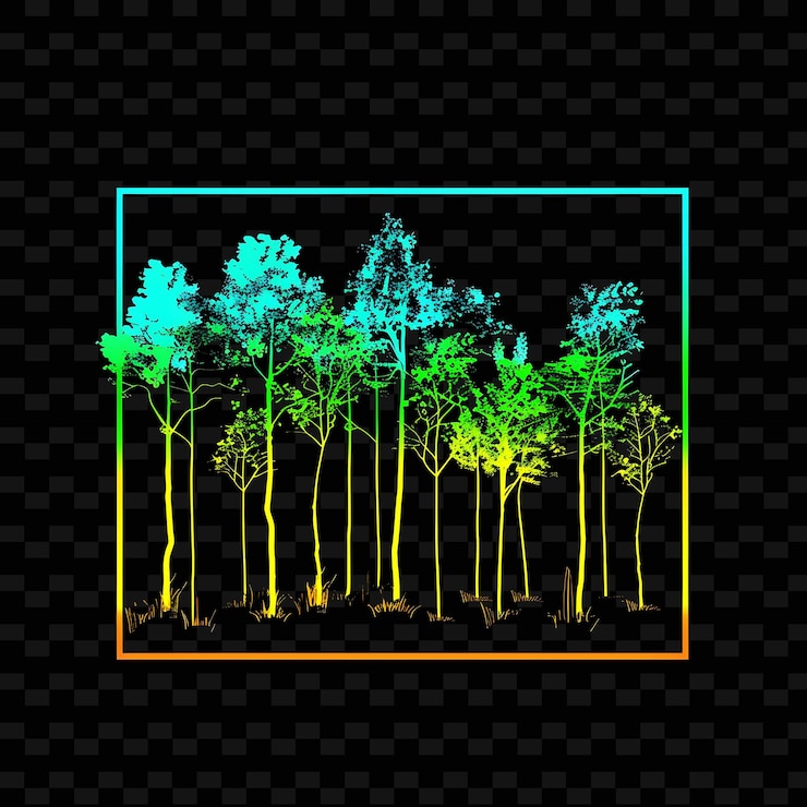 PSD luminous neon minimalist forest inside a silhouette square l png y2k fairy tale inspired designs