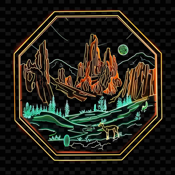 PSD 光的尼昂山地沙漠在五角洲土地插图自然景观设计