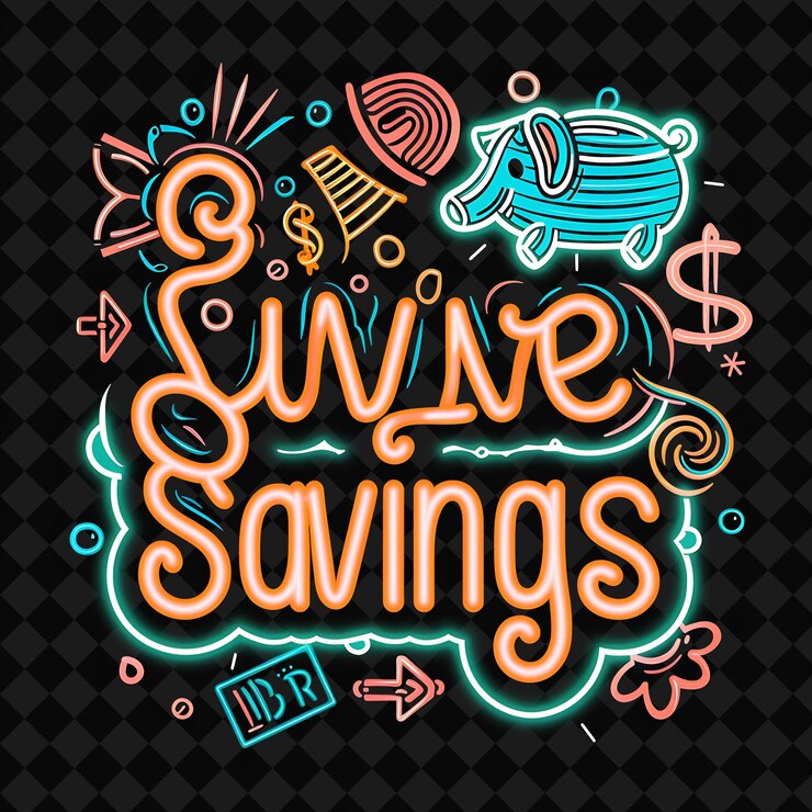 PSD luminous neon radiance of savings text with neon teal and or png y2k inspired neon decorative