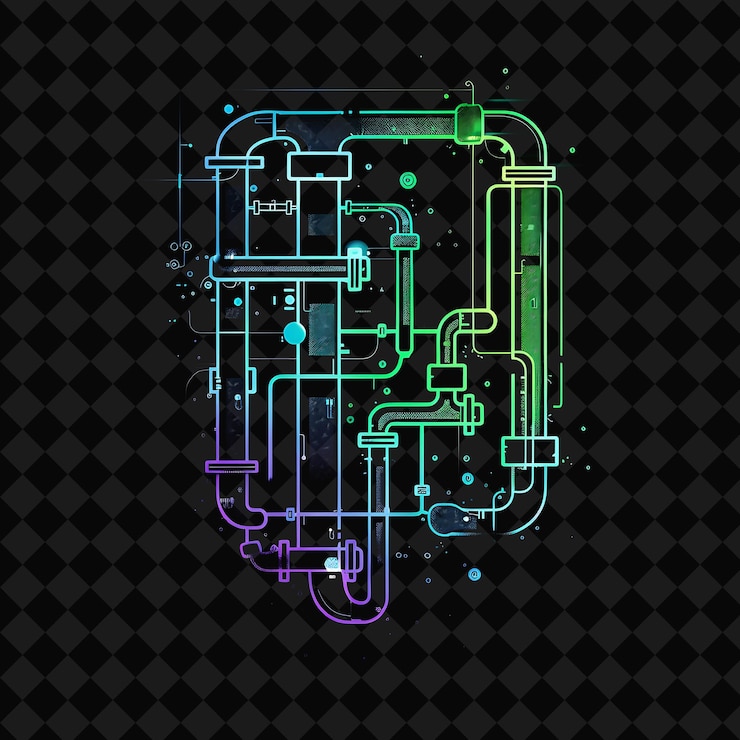 PSD luminous neon underwater pipes in a vertical rectangle silho png y2k ocean of light collections