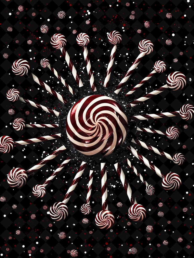 PSD luminous peppermint candies arranged in a symmetrical collag neon color food drink y2k collection