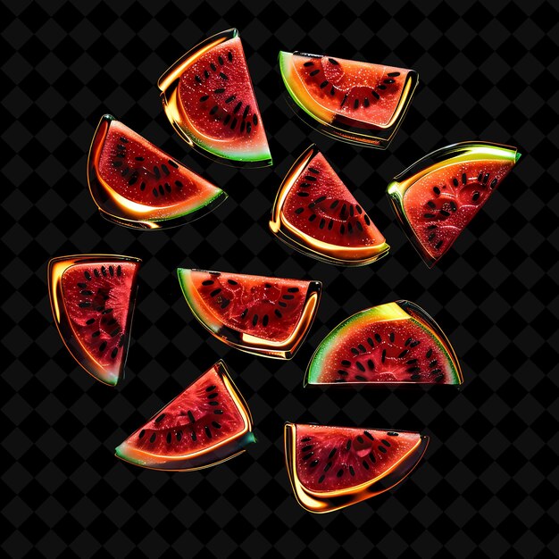 luminous watermelon slice candies arranged in a random colla neon color food drink y2k collection