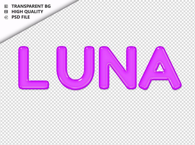 PSD luna typography purple text glosy glass psd transparent