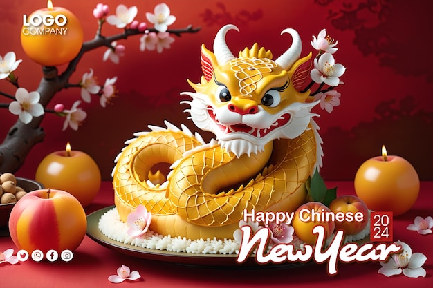 PSD lunar nieuwjaar achtergrondbanner chinees nieuwjaar 2024 jaar van de draak