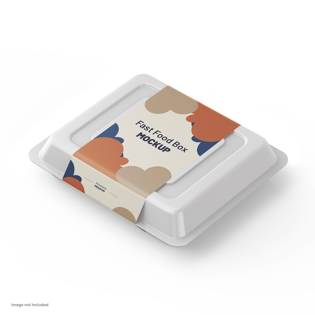 lunch box or fast food box with paper carton label psd mockup