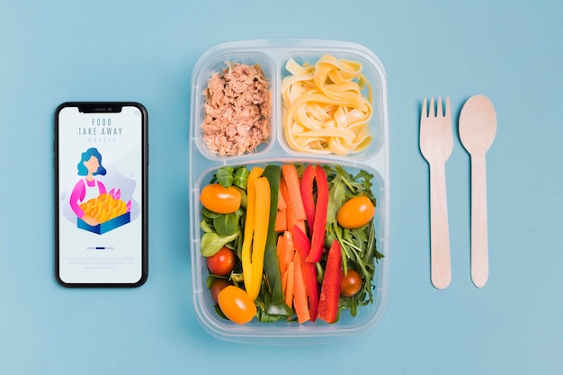 PSD lunch op het werk met mobiel